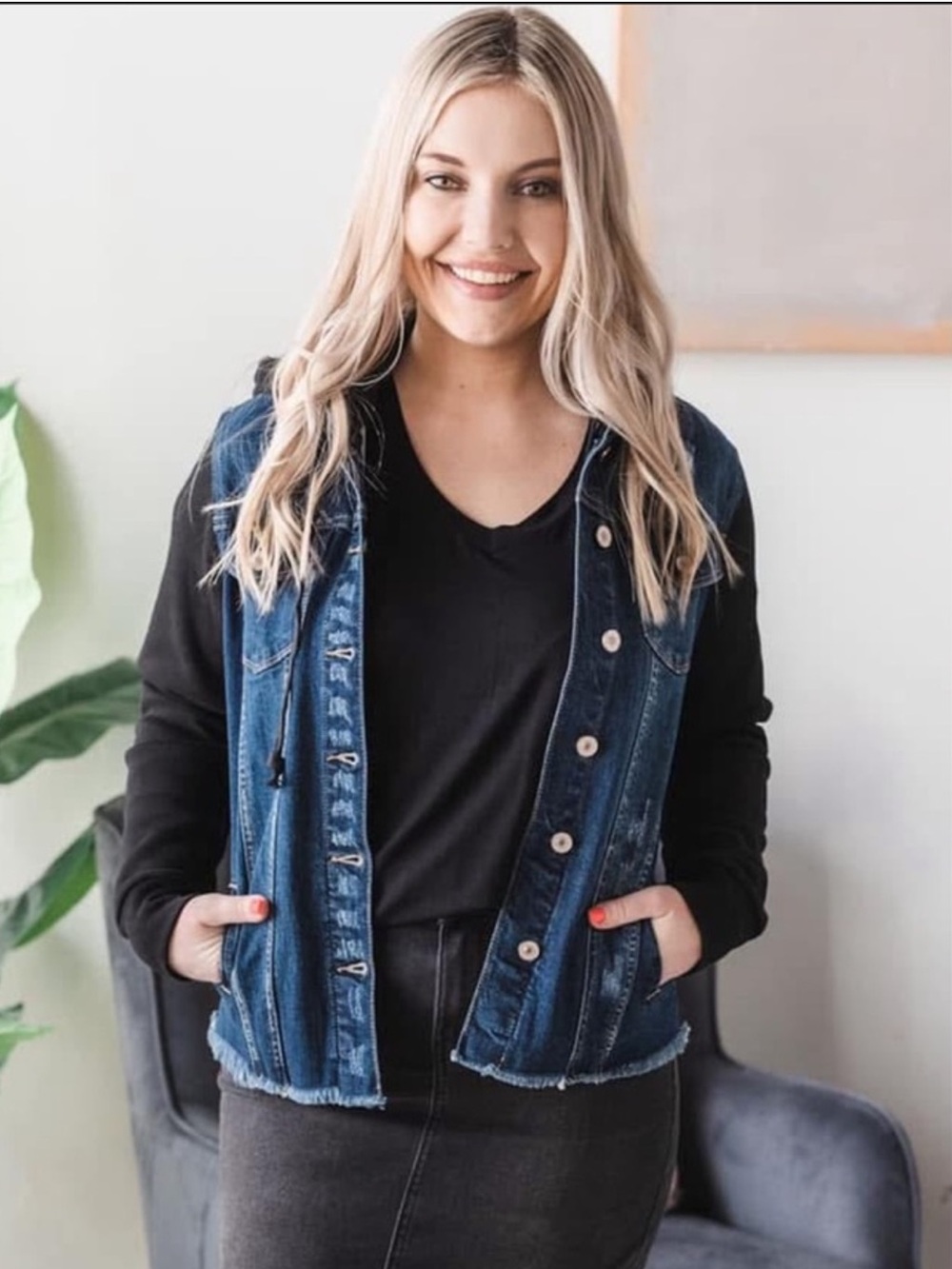 KanCan Karine Denim Hoodie Up North Jean Jacket Trucker XL